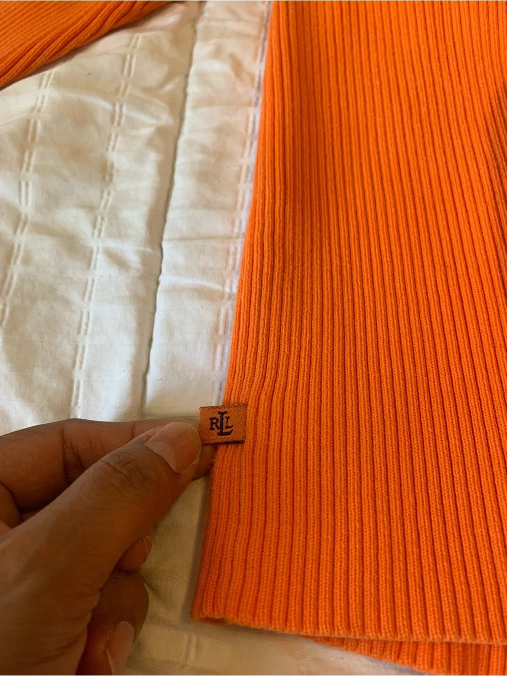 Lauren Ralph Lauren Orange Ribbed V-Neck Shirt